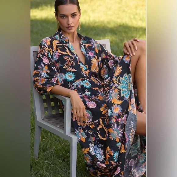 ANTHROPOLOGIE THE CAROLITA PRINTED TIERED MAXI DRESS SIZE S BLACK MOTIF NWT - Picture 4 of 14